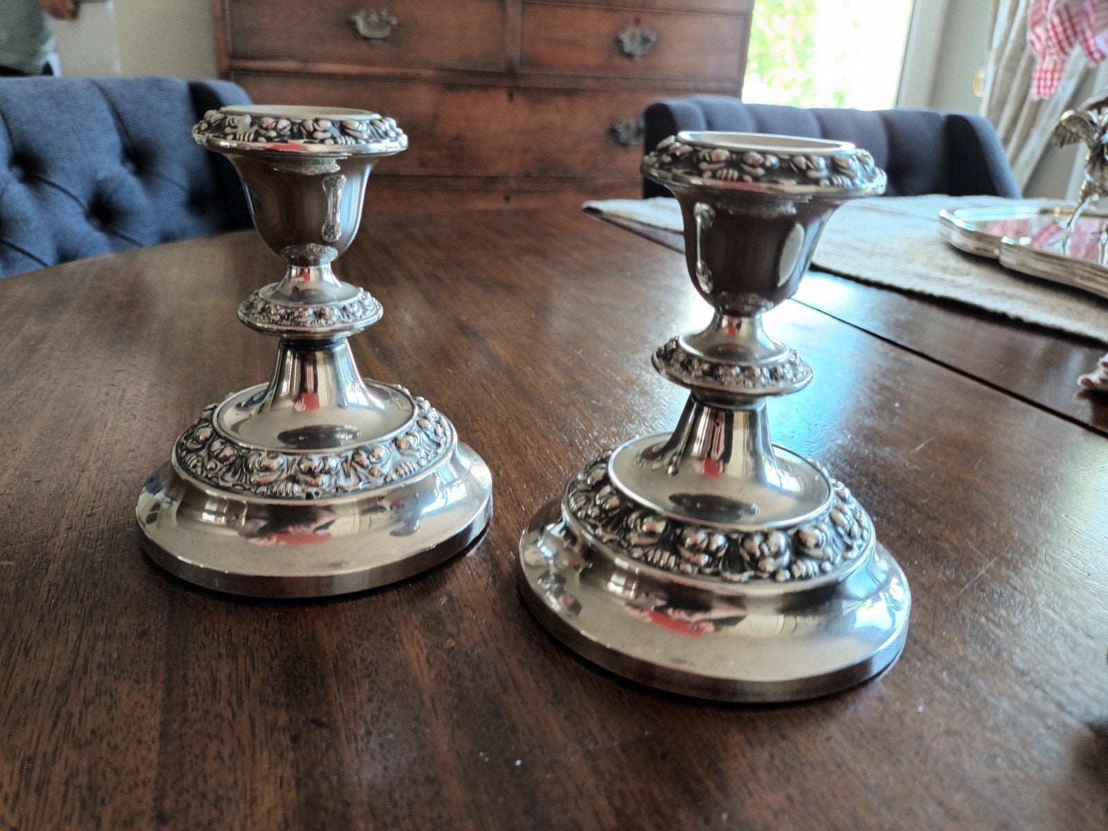 twee engelse silverplated kandelaars antiek, Antiek en Kunst, Ophalen
