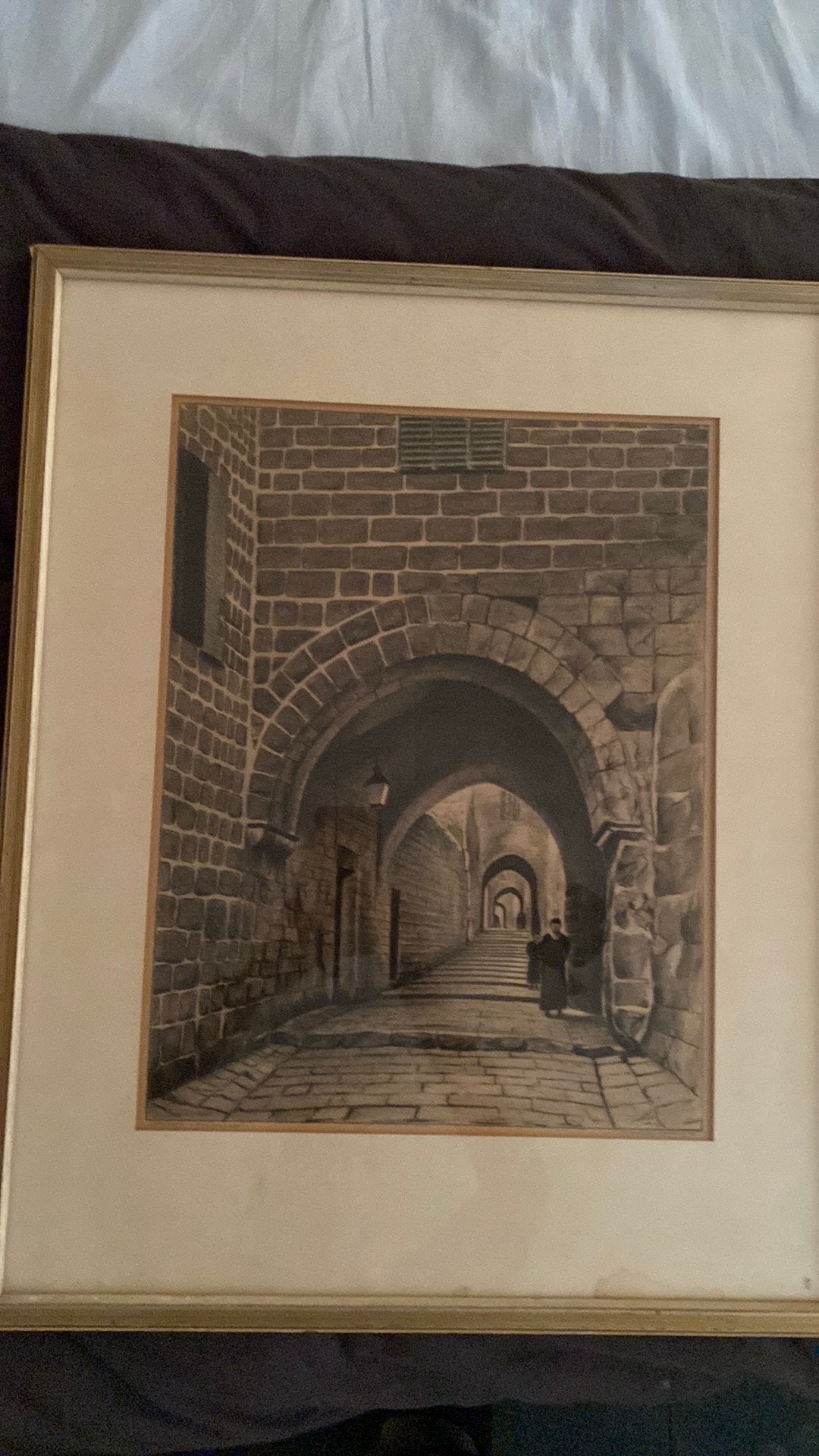 POTLOODTEKENING van PC BULSING “STRAATJE IN JERUSALEM”., Verzamelen, Religie, Ophalen, Gebruikt, Kaart of Prent, Jodendom