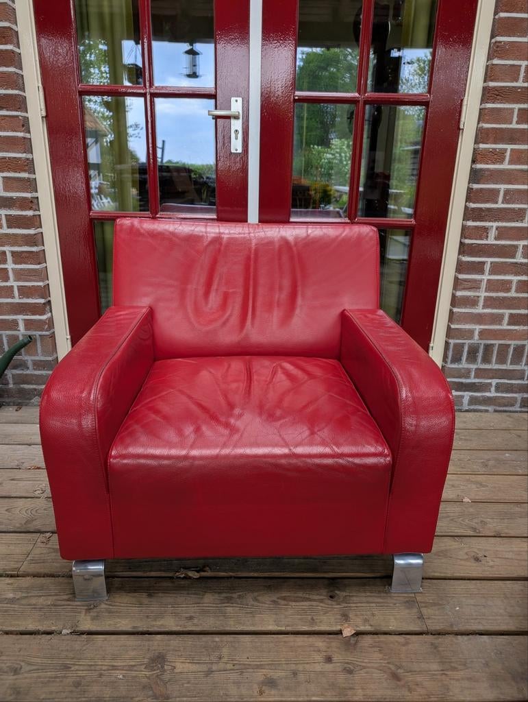 Leren rode Leolux fauteuil B-Flat, Ophalen, Gebruikt, Eenpersoons, Minder dan 150 cm