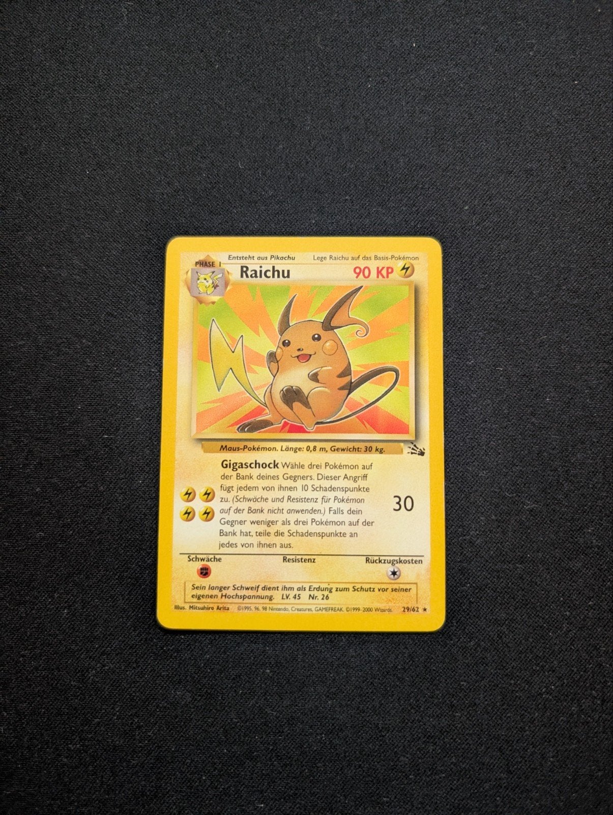 Raichu Pokémon Kaart 29/62 Fossil Set - Duits, Ophalen of Verzenden, Gebruikt, Losse kaart