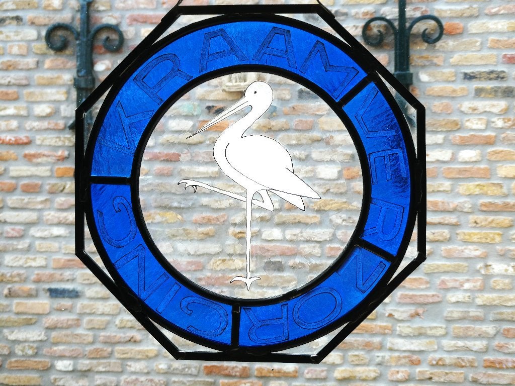 Glas in lood ooievaar insigne Kraamverzorging Ooievaartje, Ophalen of Verzenden