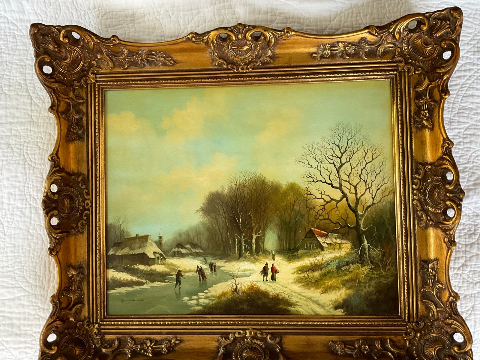 Hendrick Verdonck Winterlandschap 40x50 cm, Ophalen, Paneel, Gesigneerd, Landschap