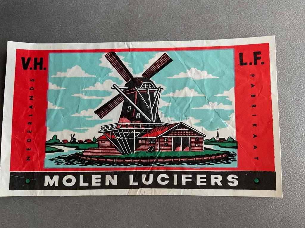 molen lucifers etiket van grote luciferdoos, Verzamelen, Ophalen of Verzenden, Zo goed als nieuw, Luciferdoosjes of -merken