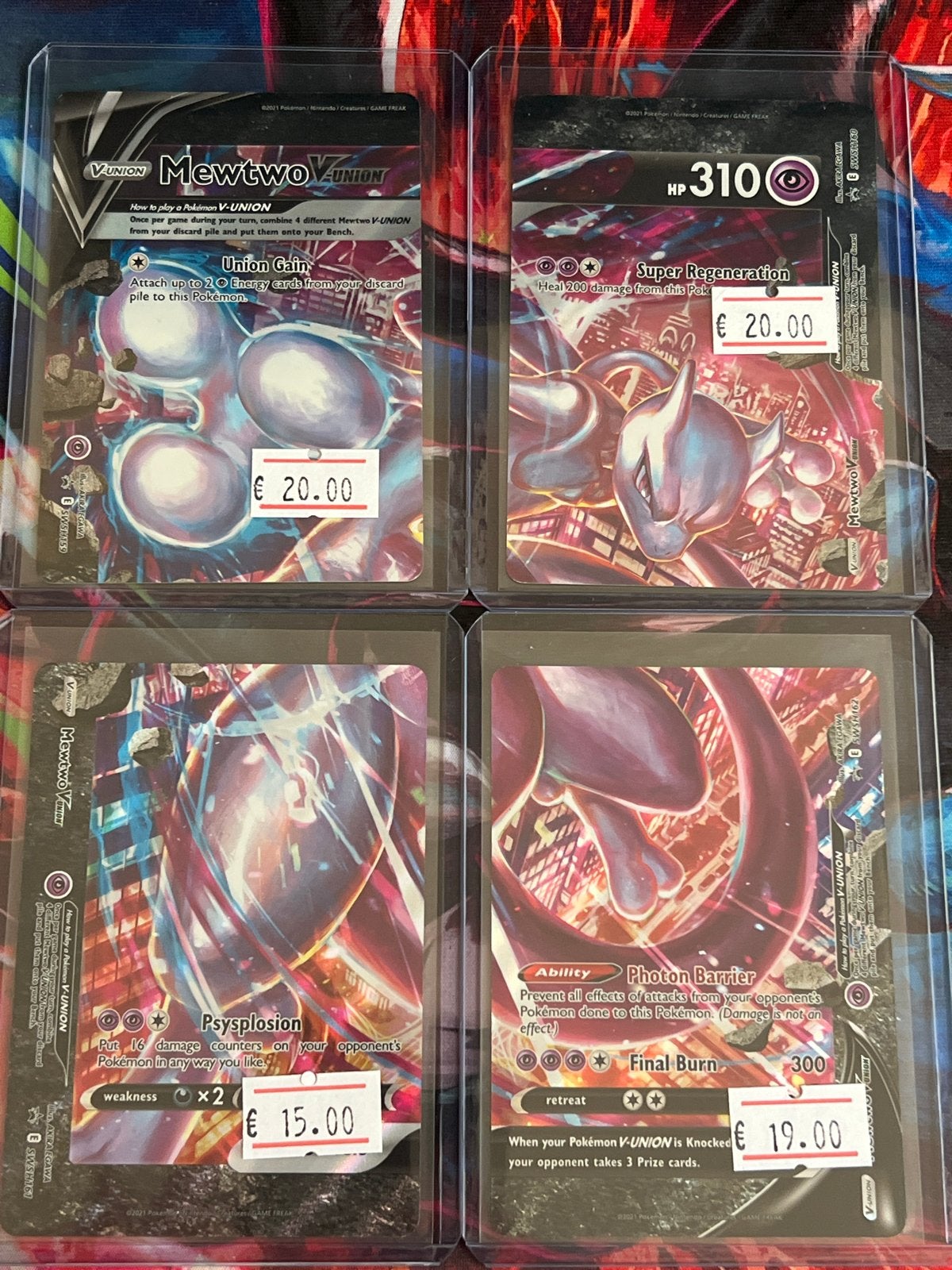 Mewtwo V-UNION Pokémon kaarten set (4 kaarten), Ophalen of Verzenden, Zo goed als nieuw, Meerdere kaarten