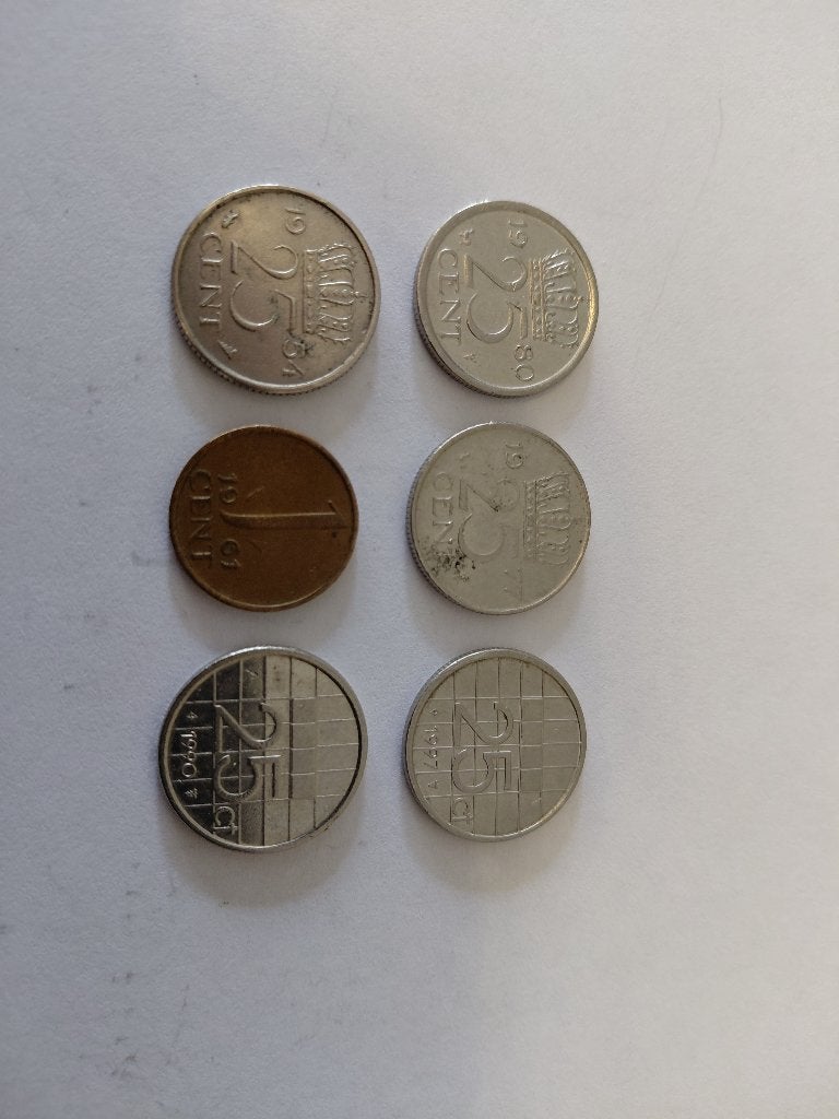 kwartjes munten en 1 cent munt, Ophalen, Koningin Juliana, 25 cent, Losse munt