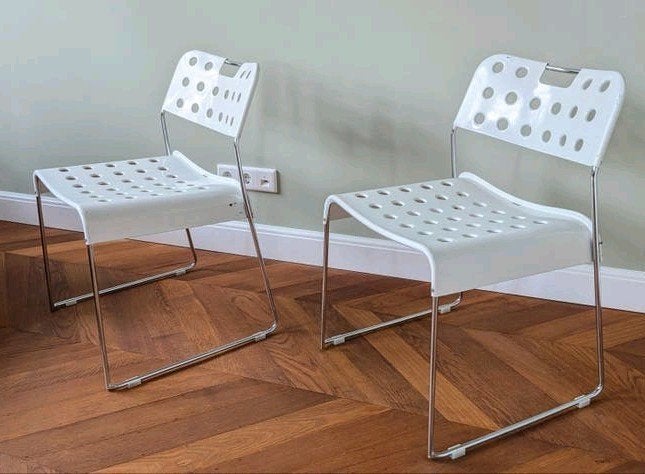 Chroom '70 '80 Bieffeplast Kinsman Omstak vintage stoelen, Huis en Inrichting, Stoelen, Gebruikt, Twee, Wit, Metaal