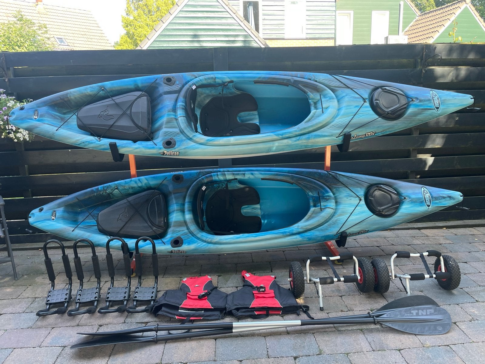 2x Pelican Mustang 120X kajaks met accessoires, Ophalen, Zo goed als nieuw, 1-persoons