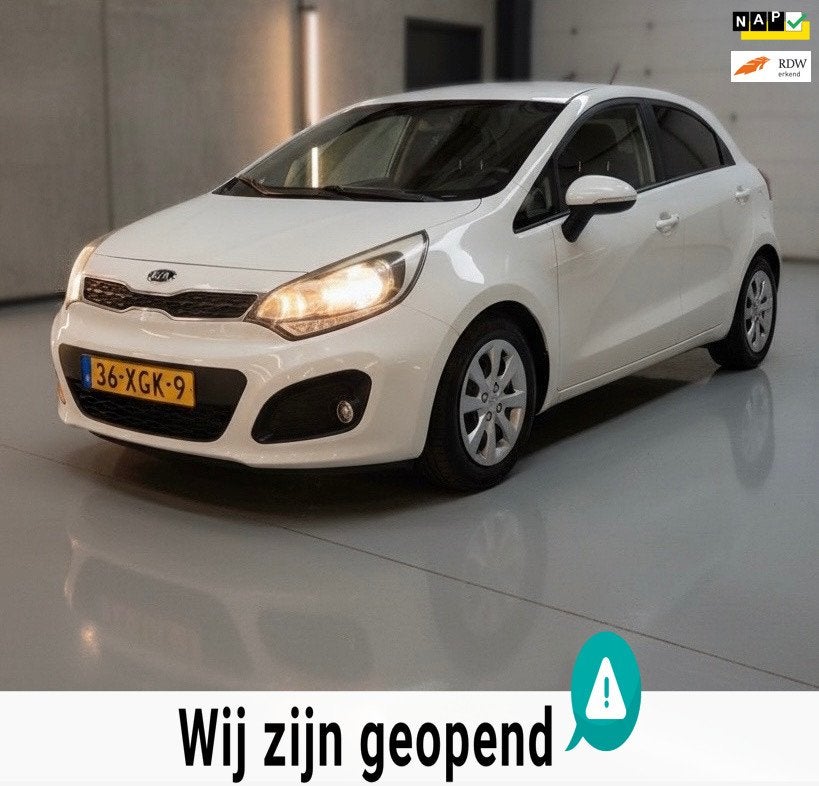 Kia Rio 1.2 CVVT Super Pack-airco-1 jaar apk-elek ramen-pdc, Euro 5, 4 cilinders, Wit, Origineel Nederlands