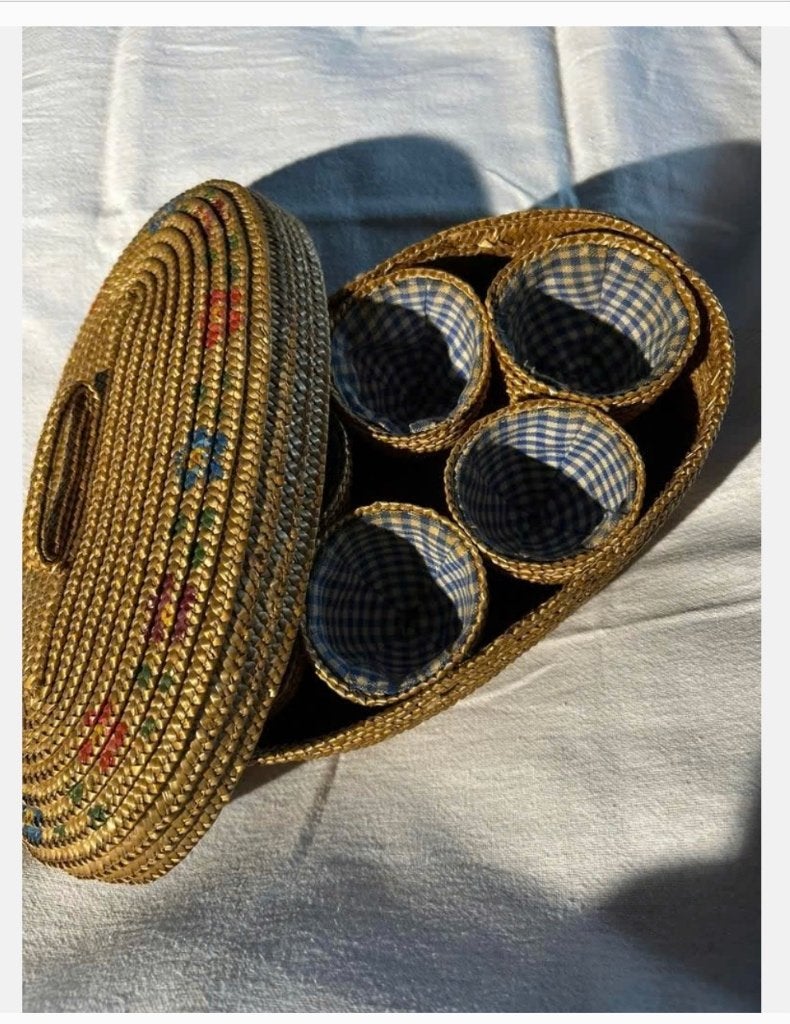 Vintage mand met 6 vintage eierdopjes, Ophalen of Verzenden