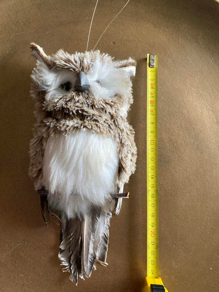 Decoratieve Uil - Pluche met veren, 23 cm, Ophalen of Verzenden, Zo goed als nieuw, Beeldje of Figuurtje