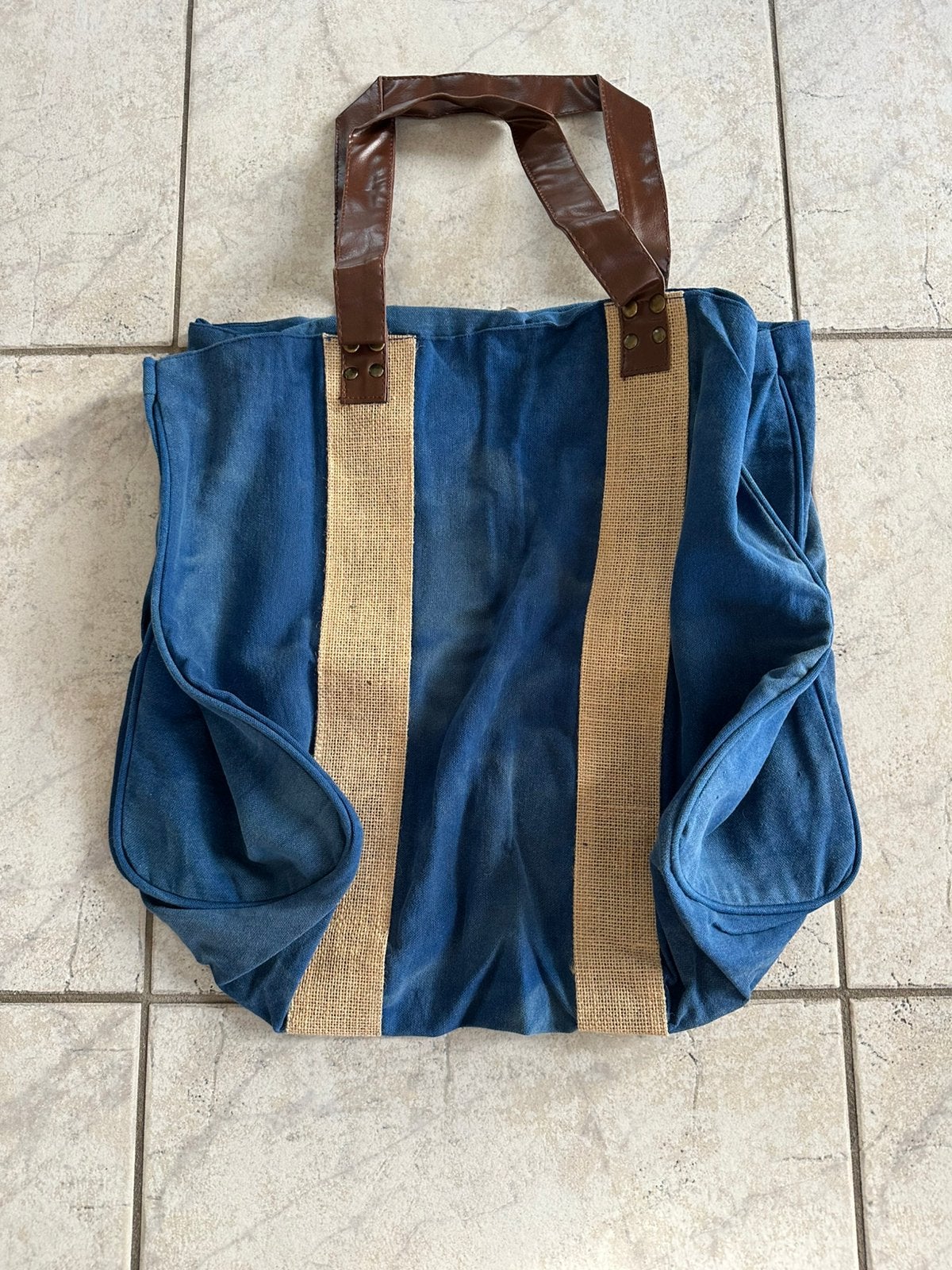 Nieuw schoudertas shopper boodschappentas katoen H44xB49xD19, Ophalen of Verzenden, Nieuw, Blauw