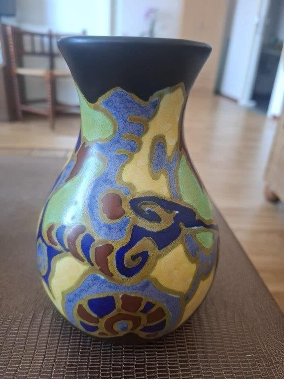 ART DECO plateel vaas 17cm hoog. Decor Breetvelt.(zeer oud), Antiek en Kunst, Ophalen