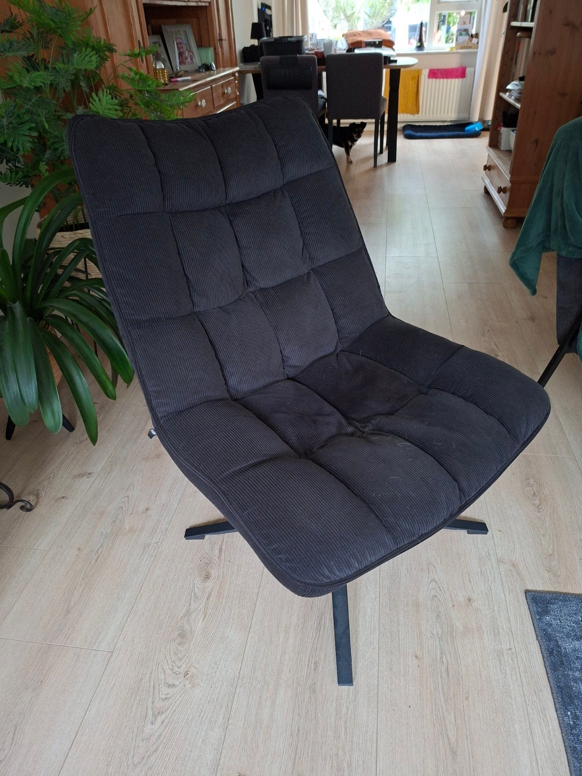 wood ribcord draaifauteuil, heel donkergrijs-zwart, Ophalen, Zo goed als nieuw, Grijs, Eén