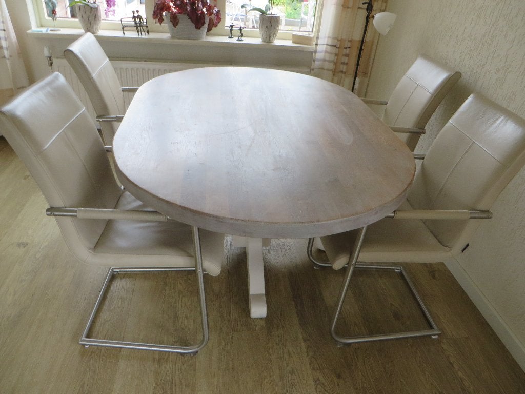 Eetkamertafel Massief Europees Eiken 160 cm x 110 cm x 5 cm, Huis en Inrichting, Ophalen, Gebruikt, 100 tot 150 cm, Eikenhout