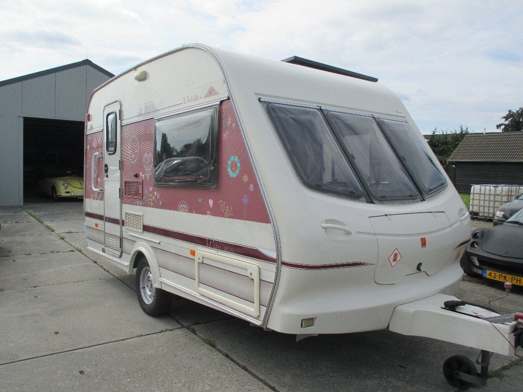 Elddis Wisp 380/2 met voortent, Caravans en Kamperen, Caravans, Treinzit, Particulier, Kachel, Elddis