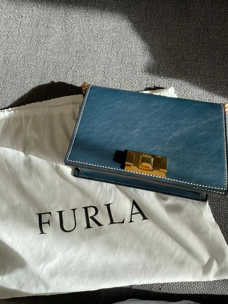 Leer tas van Furla, Ophalen of Verzenden, Zo goed als nieuw, Blauw, Schoudertasje