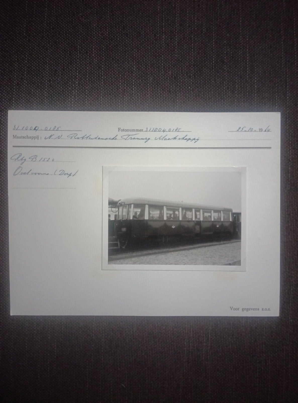 Historische foto en gegevenskaart van tram B1520, Verzamelen, Ophalen of Verzenden, Tram, Kaart of Prent