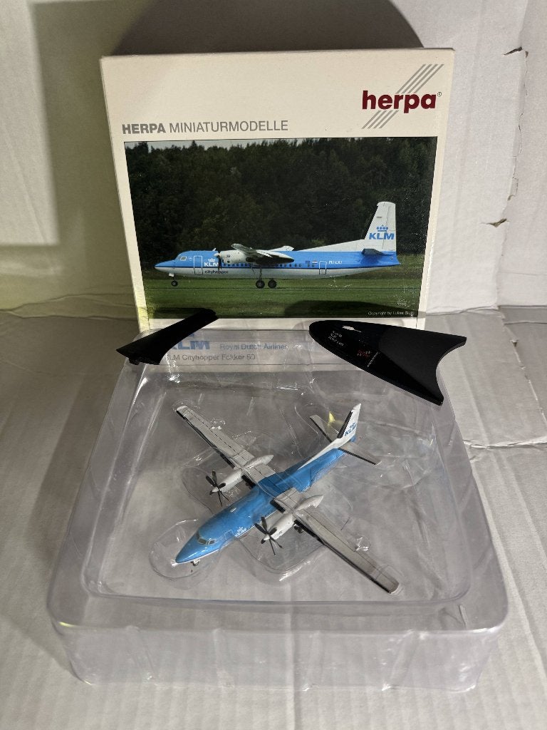 Herpa 1:200 Fokker 50 Diecast KLM Cityhopper PH-LXJ 552714, Ophalen of Verzenden, Zo goed als nieuw, Schaalmodel