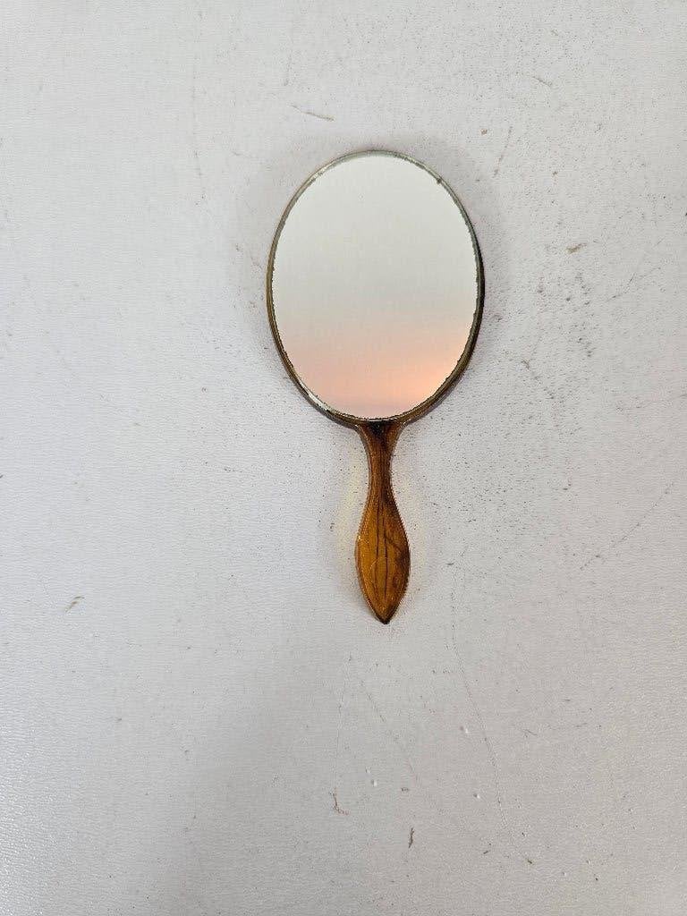Vintage Mid-Century Faux-Tortoiseshell Zakspiegeltje, Antiek en Kunst, Ophalen of Verzenden, Ovaal, Minder dan 50 cm, Minder dan 100 cm