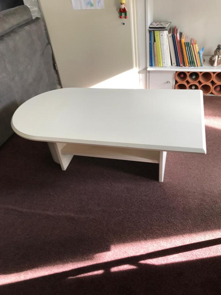 Witte salontafel met opbergvak voor magazines/kranten, Ophalen, Gebruikt, 100 tot 150 cm, 50 tot 100 cm