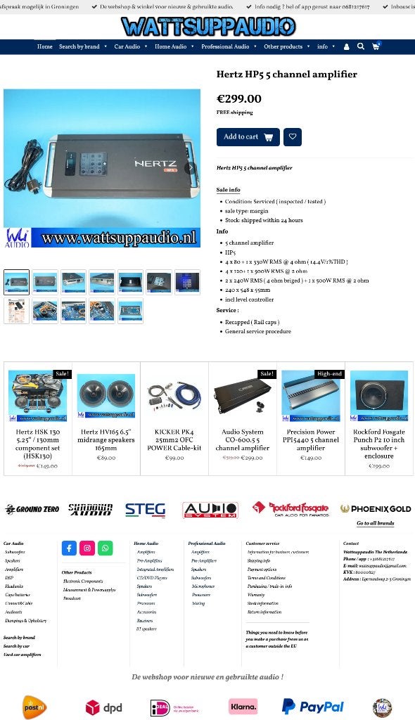 Hertz HP5 5 kanaals versterker incl remote controller, Auto diversen, Autospeakers, Gebruikt, ., Ophalen of Verzenden, .