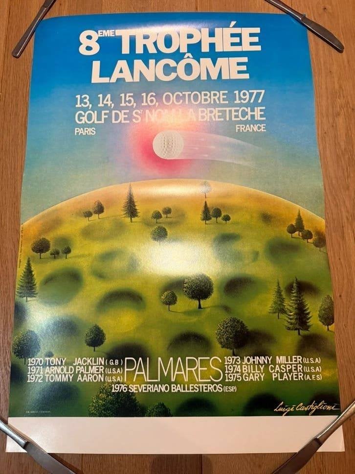 Golfaffiche 8e Trophée Lancôme 1977 Luigi Castiglioni, Rechthoekig Staand, Ophalen of Verzenden, Zo goed als nieuw, Sport