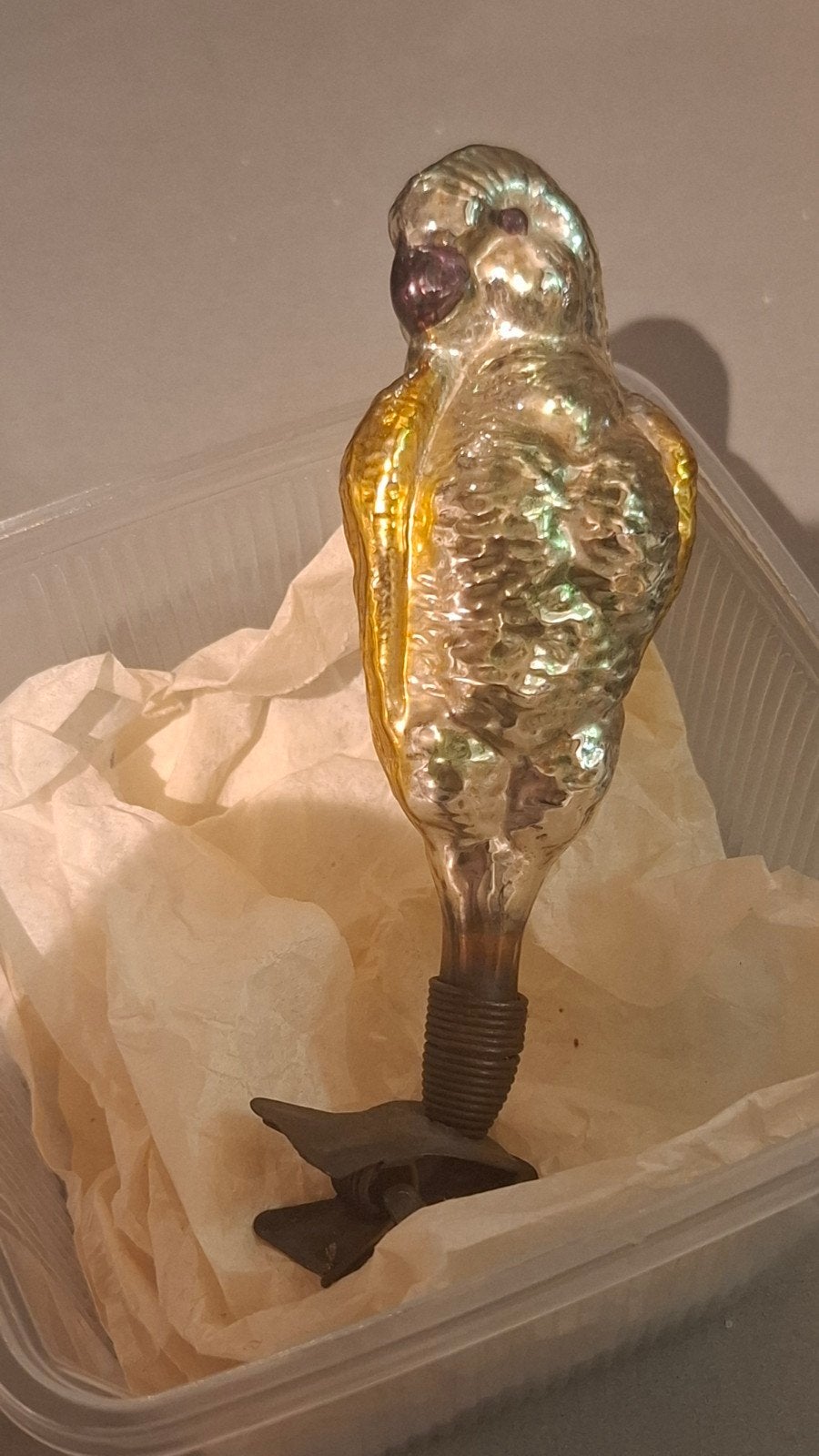 Oude kerstbal nr1.Ajeko vogel op knijper., Ophalen of Verzenden