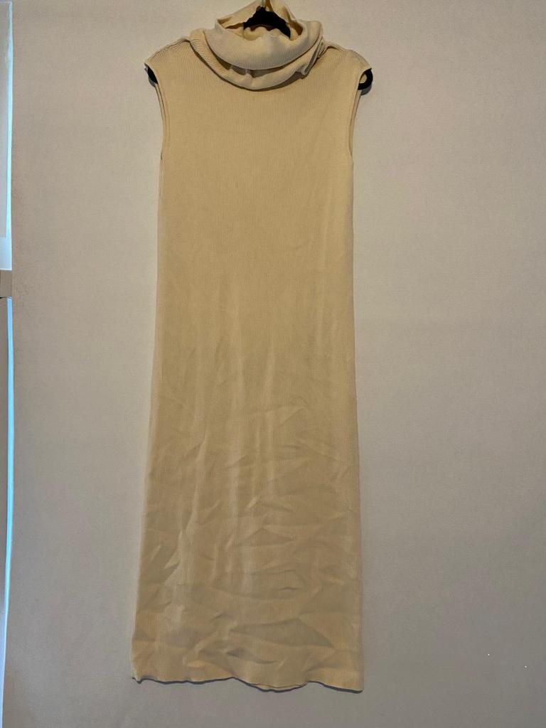 Zara Geribbelde Coltrui Jurk – Beige – Maat S, Beige, Ophalen of Verzenden, Maat 36 (S), Gedragen