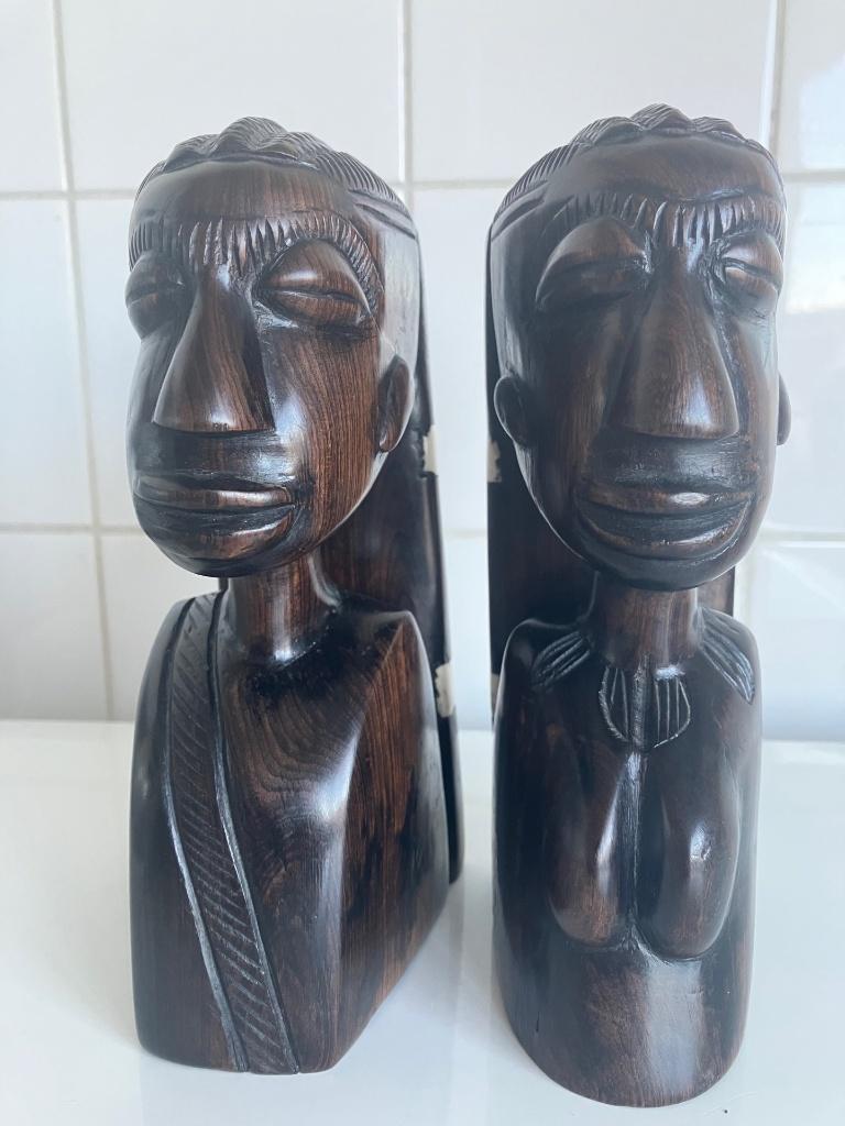 Stel ebbenhouten beeldjes, Antiek en Kunst, Houtsnijwerk, Minder dan 20 cm, Ophalen of Verzenden, Handgemaakt