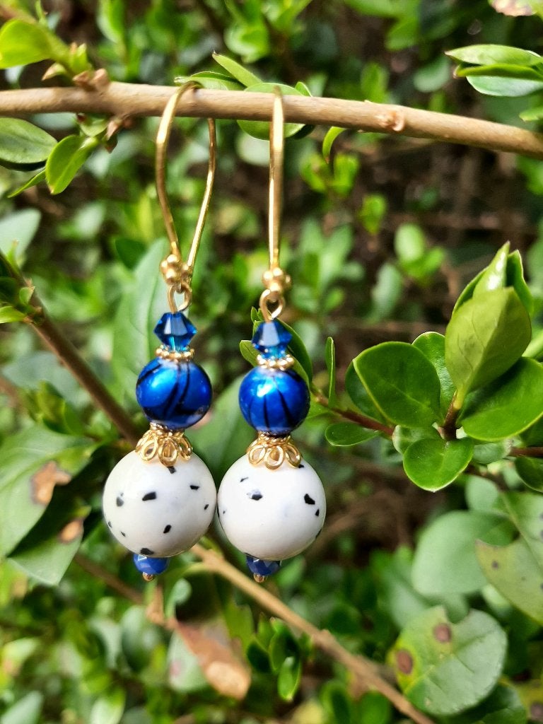 Oorbellen Spikkel Blue jade-parel-swarovski goud, Ophalen, Nieuw