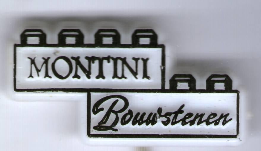 MONTINI bouwstenen zwart op wit plastic speldje ( W_339 ), Verzamelen, Verzenden, Nieuw, Merk, Speldje of Pin
