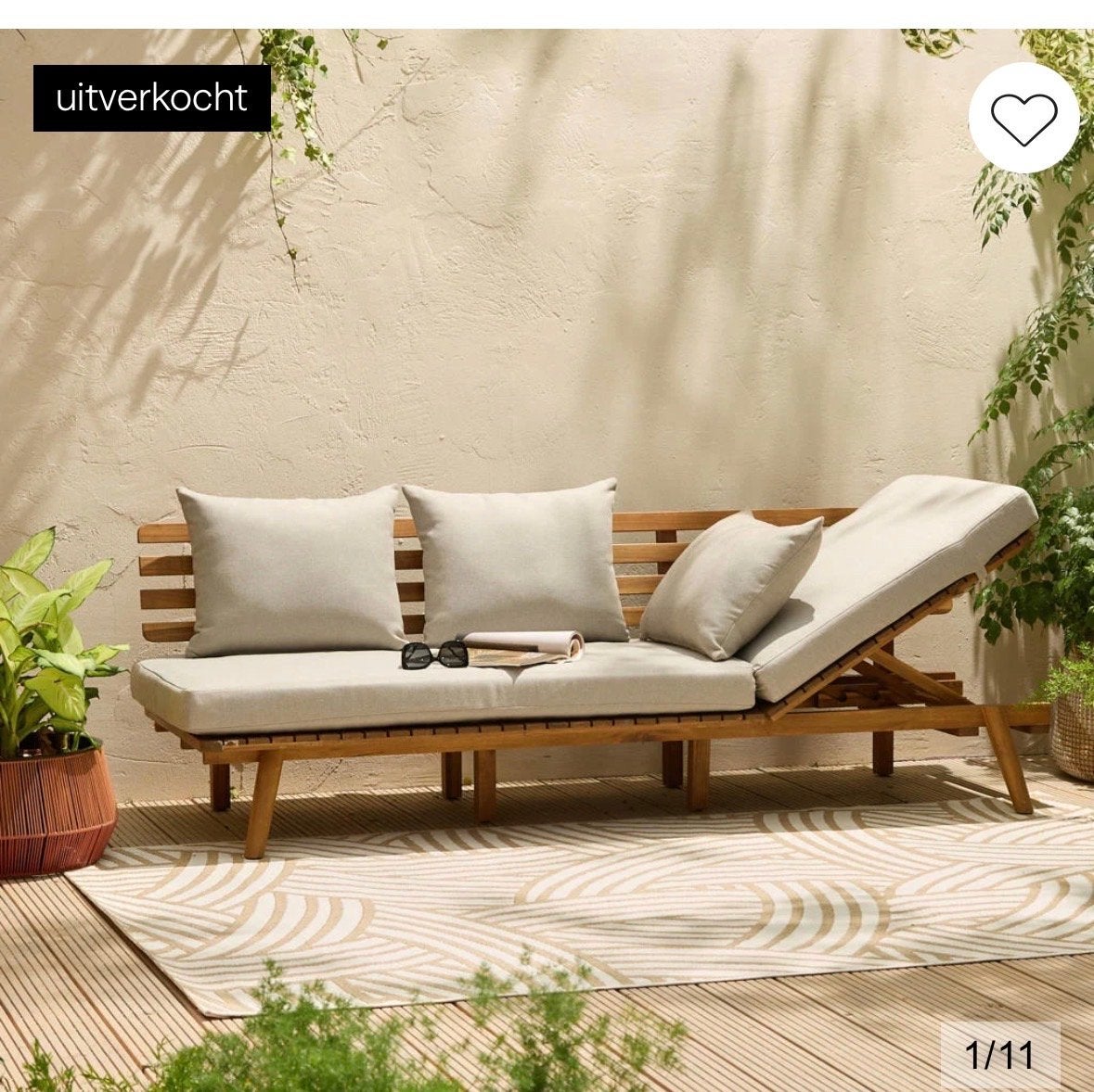 Nieuwe houten loungeset met verstelbaar liggedeelte, Tuin en Terras, Tuinsets en Loungesets, Ophalen, 3 zitplaatsen, Nieuw, Loungeset