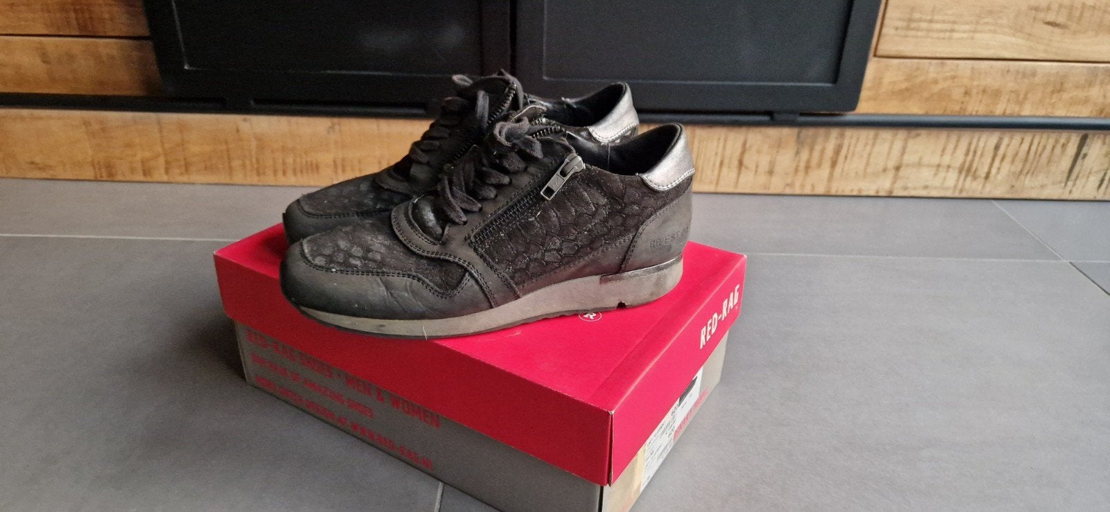 Red-Rag, zwarte, leren damessneakers maat 38, Zwart, Ophalen of Verzenden, Sneakers of Gympen, Red Rag