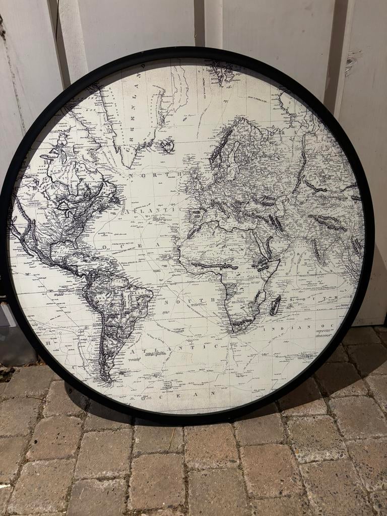 Poster in lijst rond 60cm wereldkaart, Ophalen, Zo goed als nieuw, Schilderij