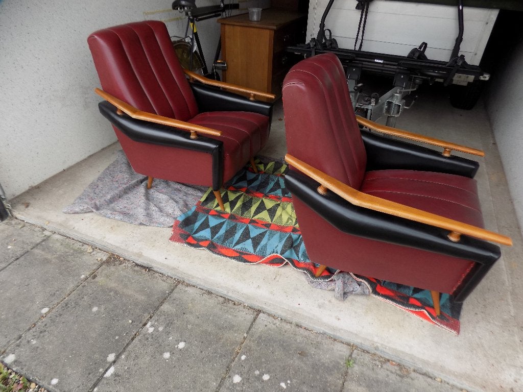 Stoelen jaren 50 60 rood zwart royaal, Ophalen, Gebruikt