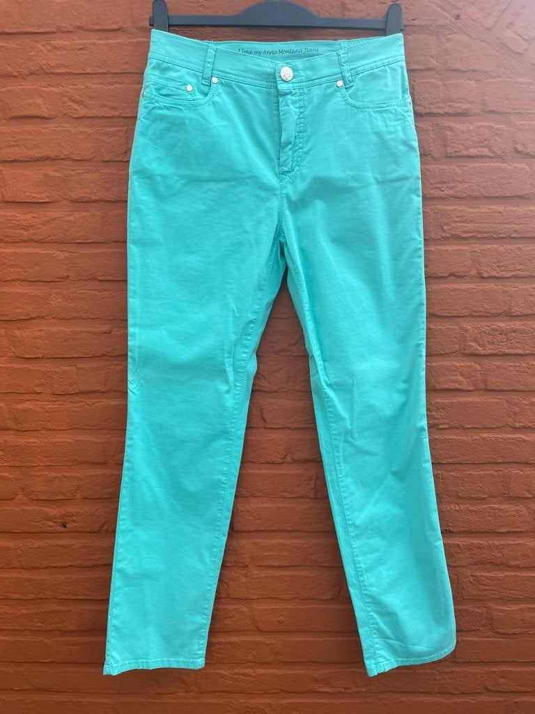 Anna Montana Dora Dames Broek Jeans Turquoise Maat 38 M, Maat 38/40 (M), Blauw, Ophalen of Verzenden, Zo goed als nieuw