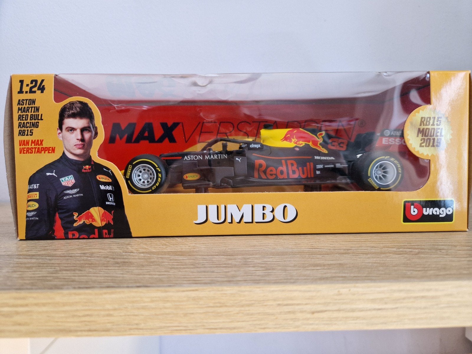 Burago 1:24 Max Verstappen Red Bull Racing RB15 Jumbo, Ophalen of Verzenden, Nieuw, Auto, Overige merken