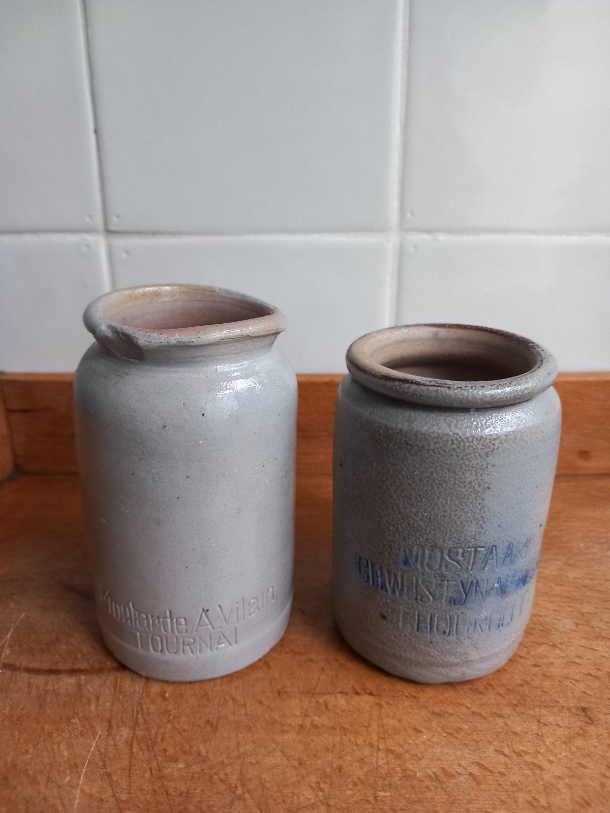 Vintage mosterdpotjes van steen, Ophalen of Verzenden