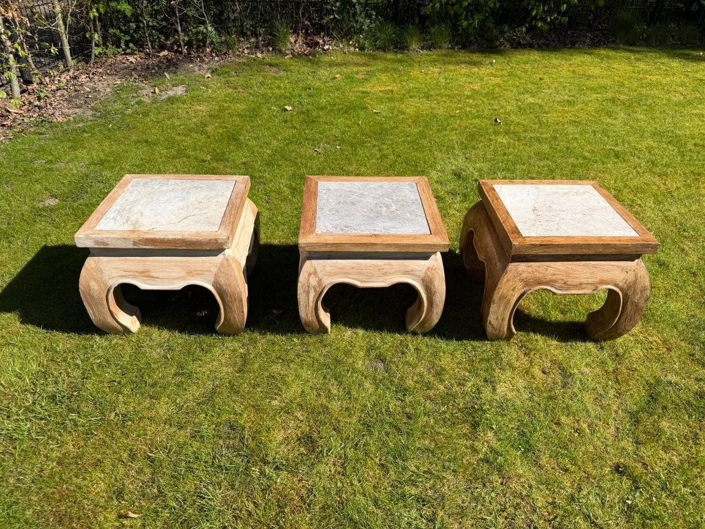 Unieke opiumtafels met marmeren plaat, gemaakt in Thailand!, Ophalen, Minder dan 45 cm, Minder dan 55 cm, Vierkant