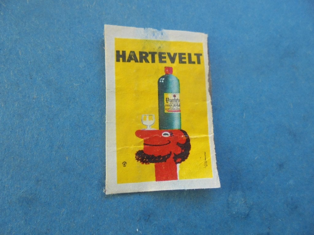 Oud luciferetiket HARTEVELT, Jeneverfabriek in Leiden, Ophalen of Verzenden, Zo goed als nieuw, Luciferdoosjes of -merken