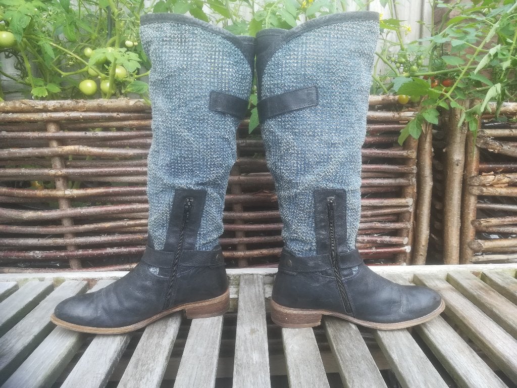 Via Vai Laarzen Leer Textiel Blauw maat 39, Via Vai, Hoge laarzen, Blauw, Ophalen of Verzenden