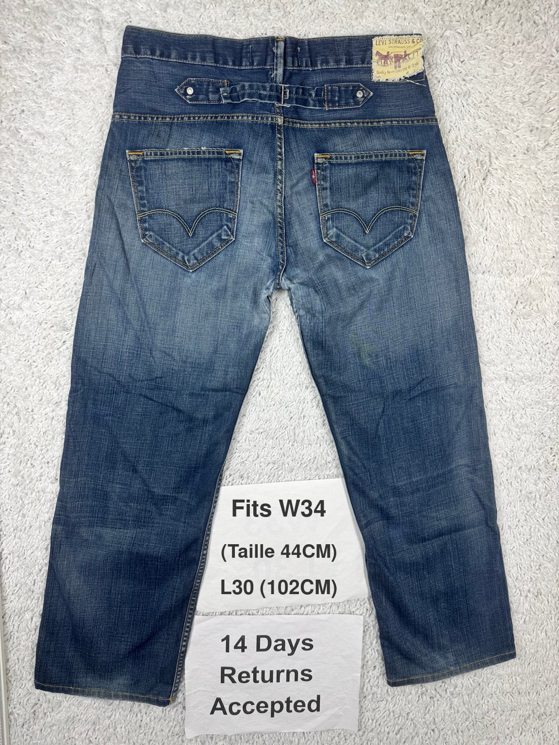 Levi's 503 Buckle Back Cinch Y2K Loose Jeans W34 L30 3281, G, G, Blauw, G