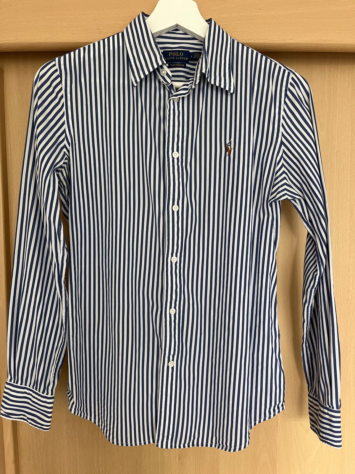 Polo Ralph Lauren gestreept overhemd - Slim Stretch 6, Kleding | Dames, T-shirts, Blauw, Ophalen of Verzenden, Zo goed als nieuw
