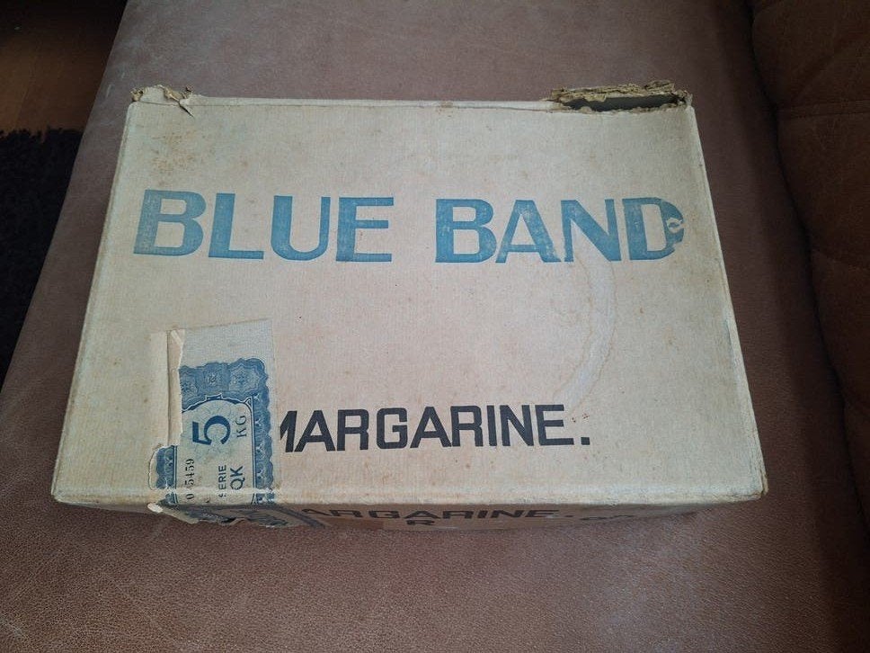 Vintage Blue Band Margarine Doos 5kg - 33x23x8 cm, Verzamelen, Ophalen of Verzenden, Gebruikt