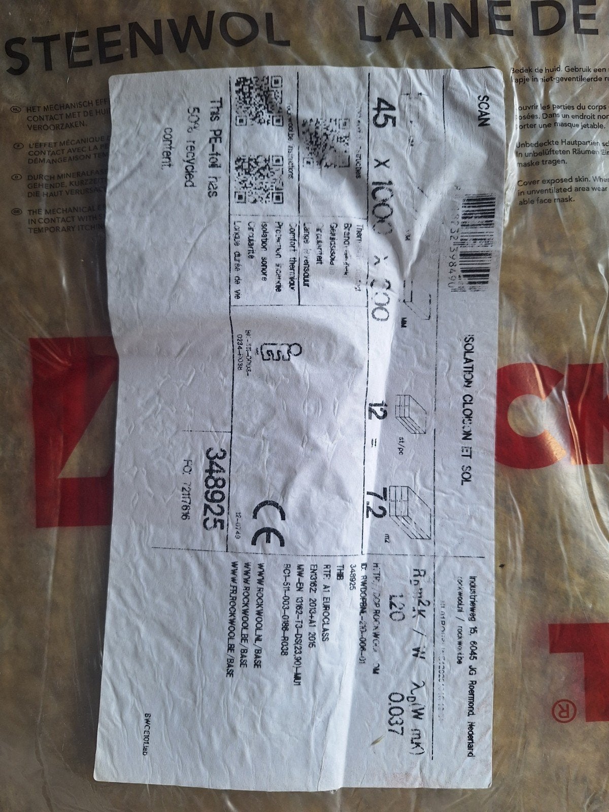 8 platen steenwol, merk Rockwool, Doe-het-zelf en Verbouw, Isolatie en Afdichting, Ophalen, 4 tot 8 cm, Nieuw, Steenwol
