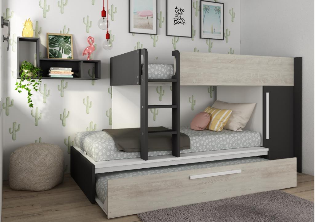Jules stapelbed met kast en slaaplade - 90x200 - Antraciet, Niet ingevuld, Niet ingevuld, Niet ingevuld