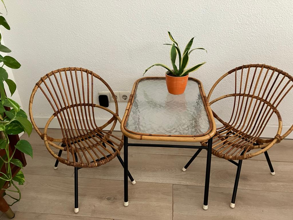 Vintage rotan set Rohe Noordwolde, Ophalen, Zo goed als nieuw, Bruin, Twee
