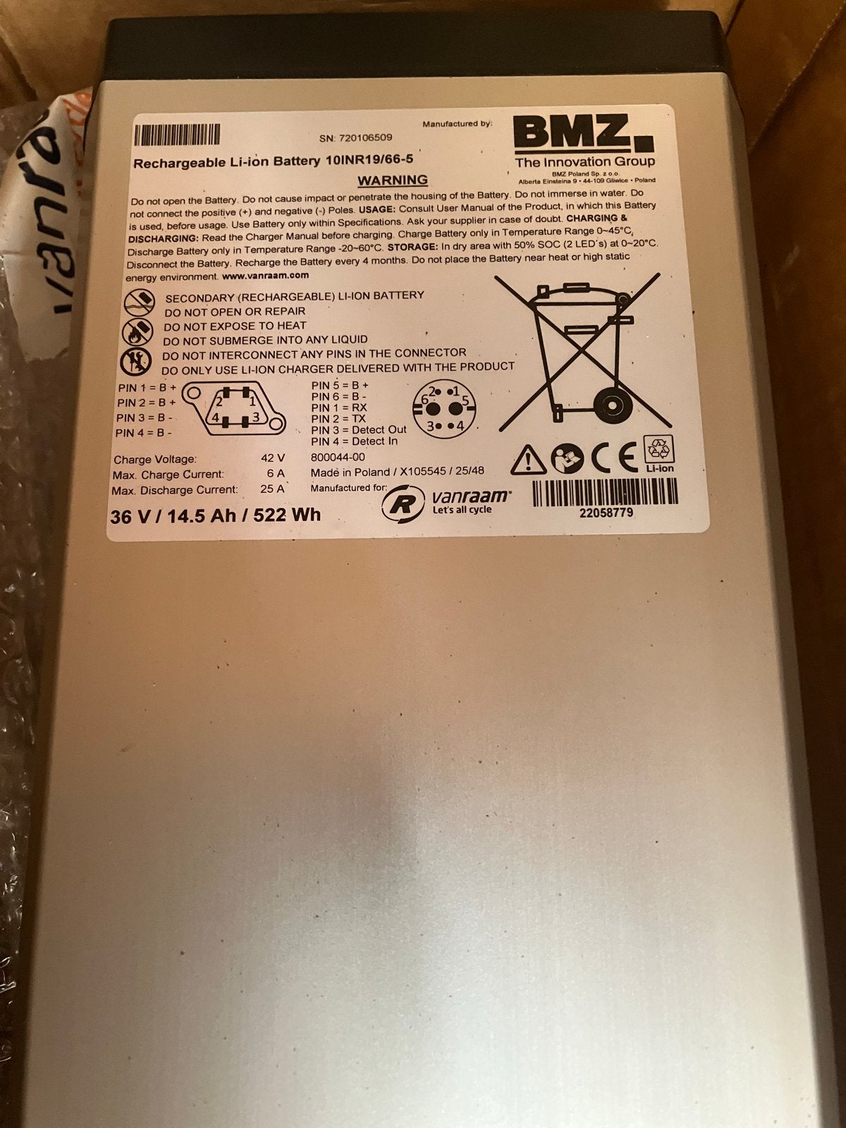 Van Raam Cube Accu 36V 14.5Ah 522Wh E-bike Accu, Verzenden, Nieuw