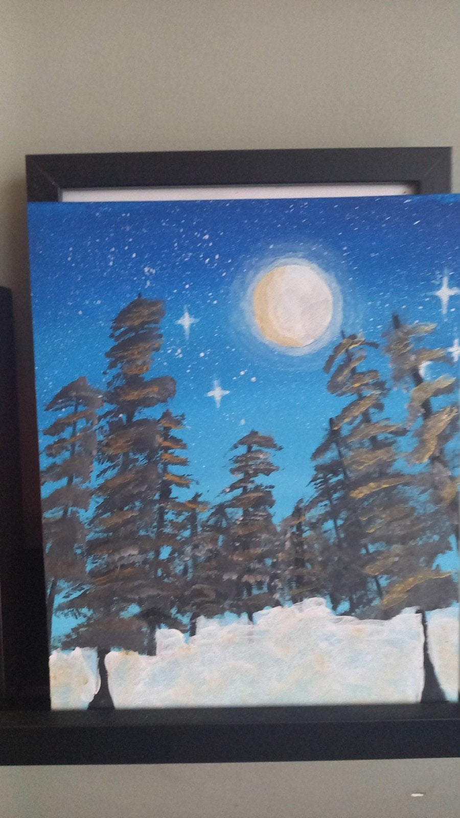 A4 Schilderij 'Magic Forest' door Kiana - Winterlandschap, Ophalen of Verzenden