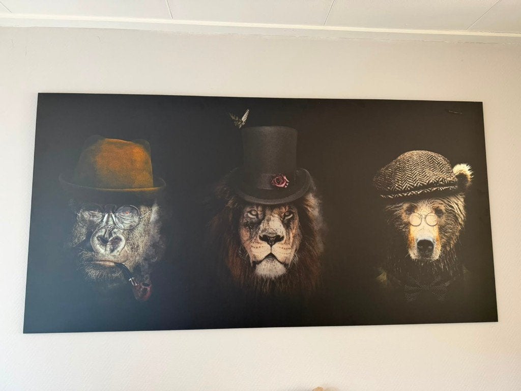 Grote stijlvolle wanddecoratie dierenportretten, Ophalen, Metaal, Meerkleurig, Zo goed als nieuw